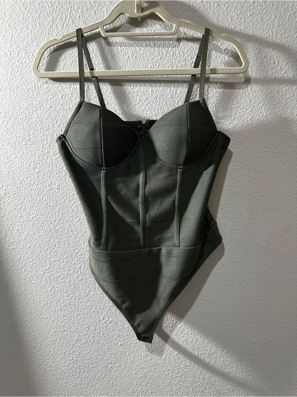 Haute Monde Olive Green Corset-Style One-Piece Bodysuit